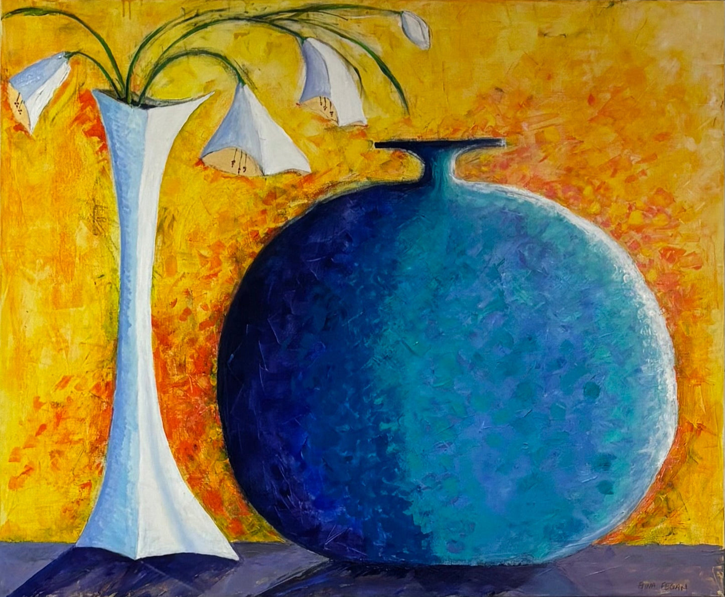 Lilies & Blue Pot