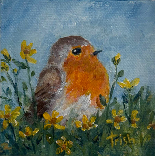 Robin in Yellow Flowers