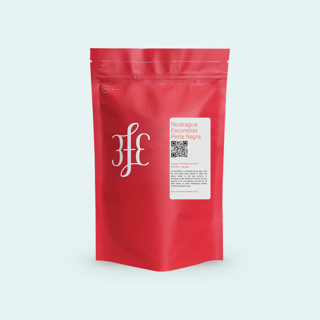 Nicaragua - Escondida: Perla Negra, Red Catuai Sour cherry, red apple, prune.