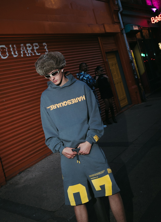 Haresquare - Branded Hoodie in Steel Grey