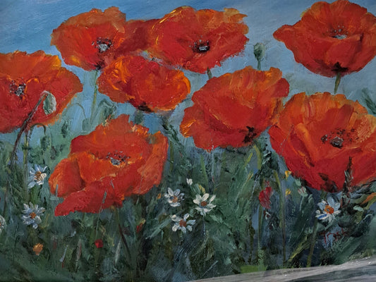 Poppies on Blue